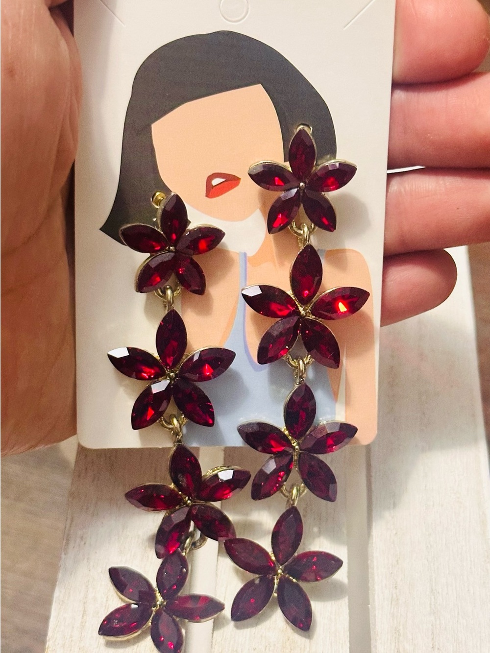 Red Floral Drop Earrings - Women Jewelry